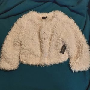 Tacera 3/4 Sleeve Faux Fur Cropped Coat Pale Blush Pink